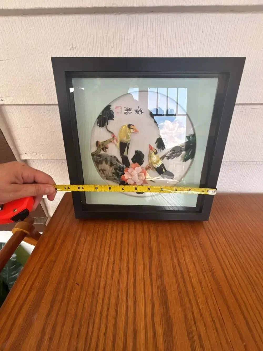 Vintage Chinese Mother of Pearl Shell Art Shadow Box Birds and Flowers Wall